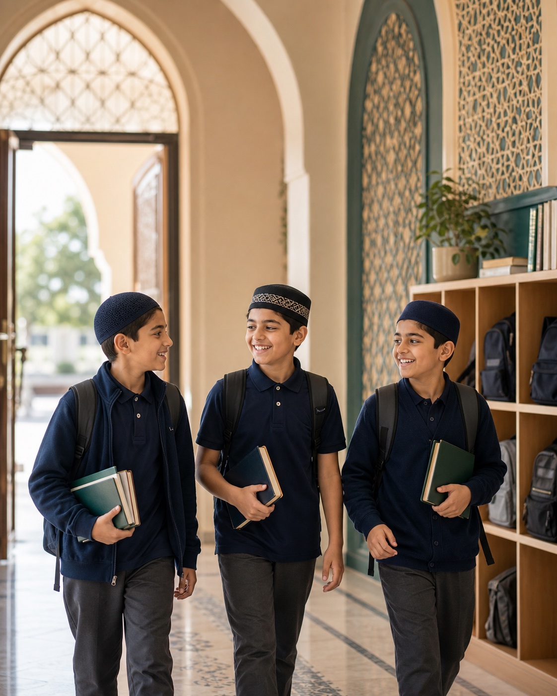 Anoor Academy boys arriving at school ready to learn